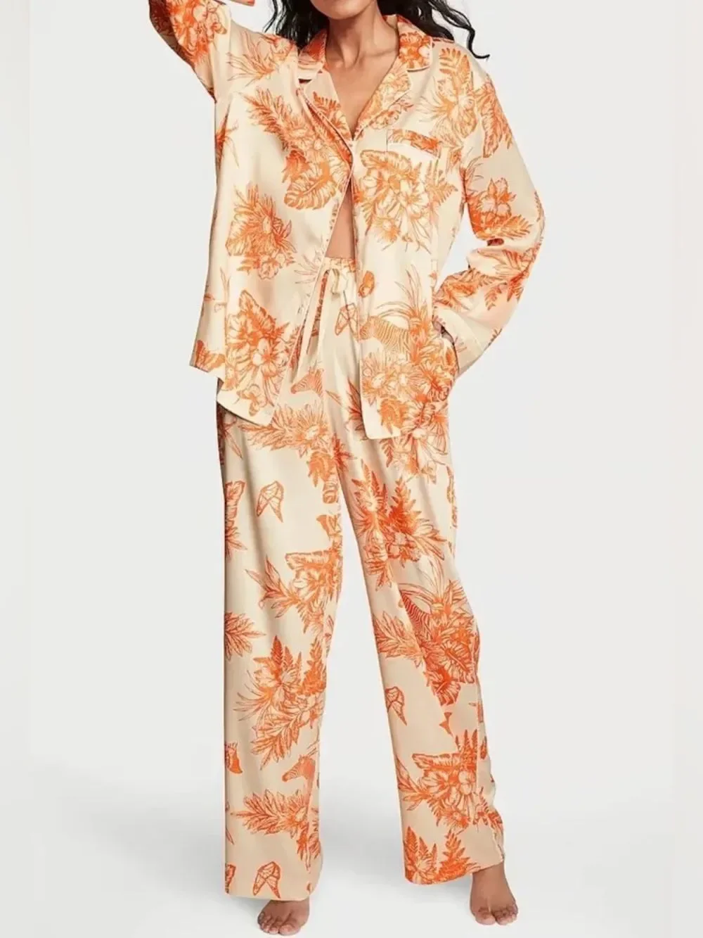 Victoria’s Secret Pajama Set Orange Tropical Toile Size XL